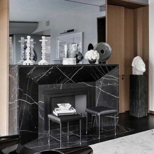 Nero Marquina Mermer Şömine B0250